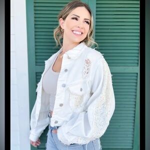 POL Distressed cropped Jacket with sequins & lace NWOT